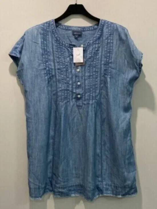 J Jill Denim Short Sleeve Relax fit top medium fit - Picture 1 of 10